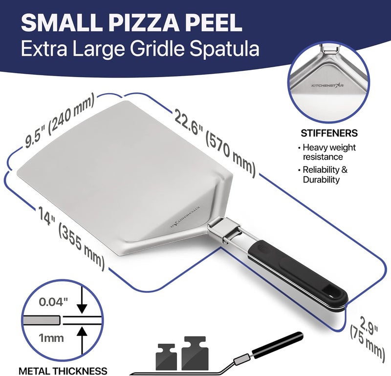 kitchen-star 12" Pizza Making Kit (Set of 2) - 12" Pizza Cutter Rocker Knife with Blade Cover + 9.5" Stainless Steel Pizza Peel with Folding Handle- Ultimate Pizza Oven Accessories - Image 2